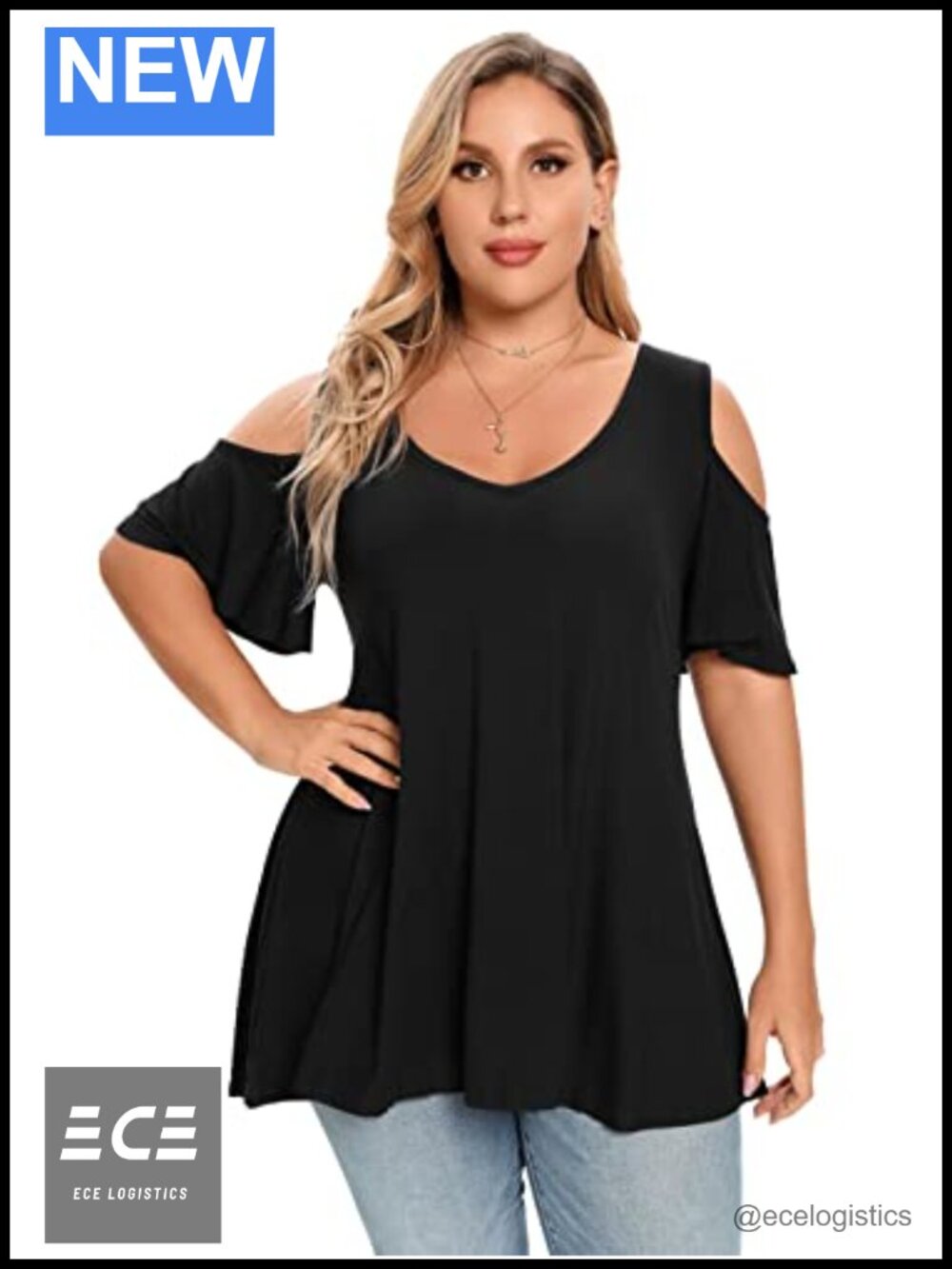 Women's Plus Size Cold Shoulder Tunic Top V Neck Short Sleeve
